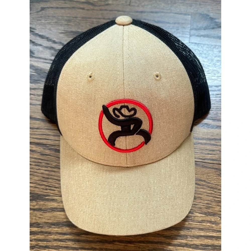 Hooey Youth Roughy Snapback Hat Tan Black Mesh Western Rodeo Trucker Cap